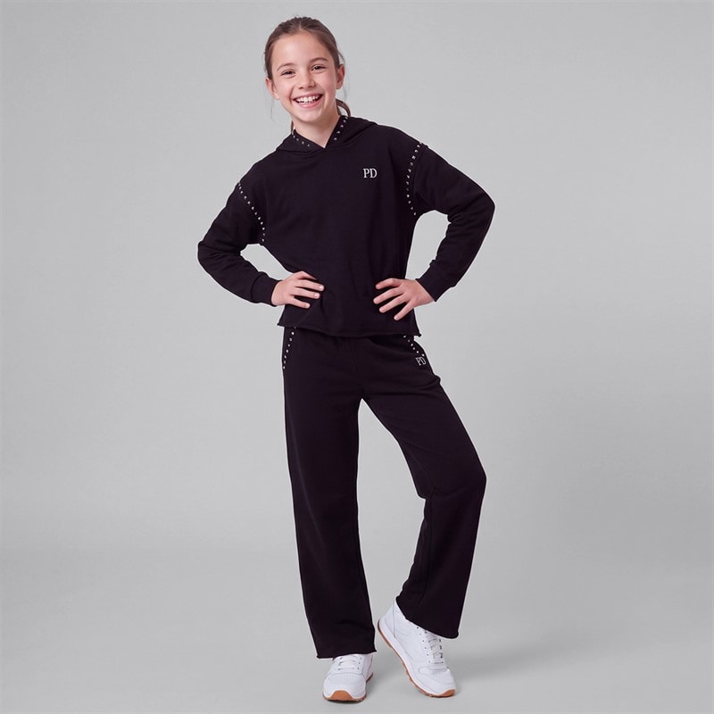 Girls Piper Hoodie And Loose Fit Joggers Tracksuit Jet Black - Image 3