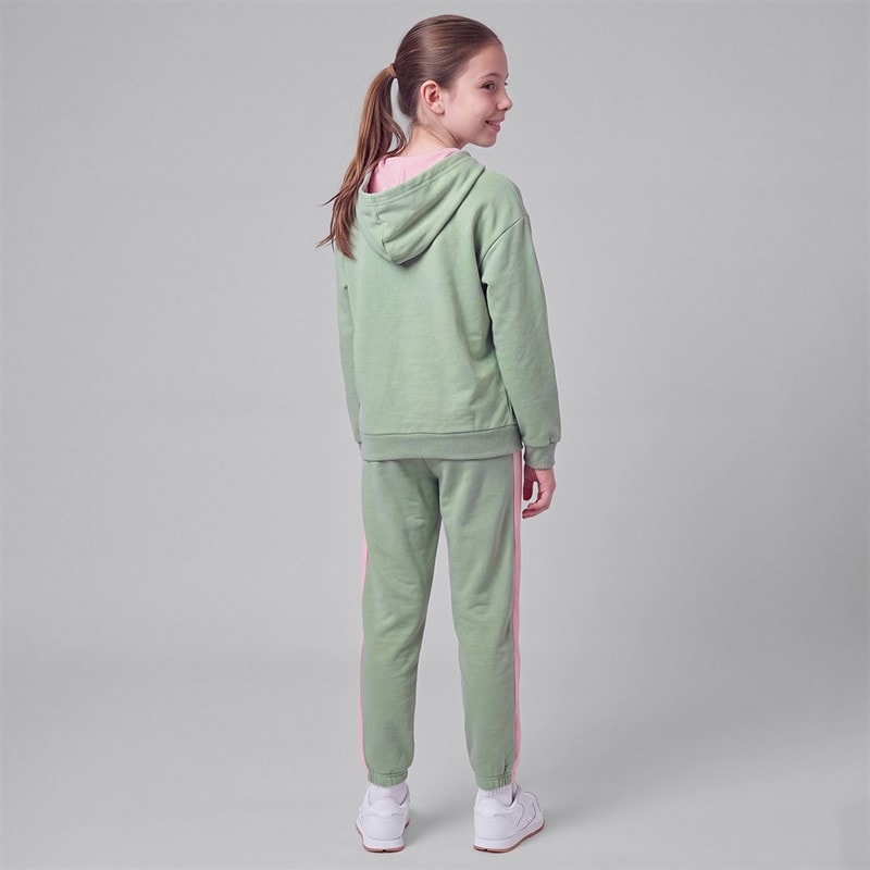 Girls Roxy Hoodie And Joggers Tracksuit Cameo Green/Pink Dolphin - Image 2