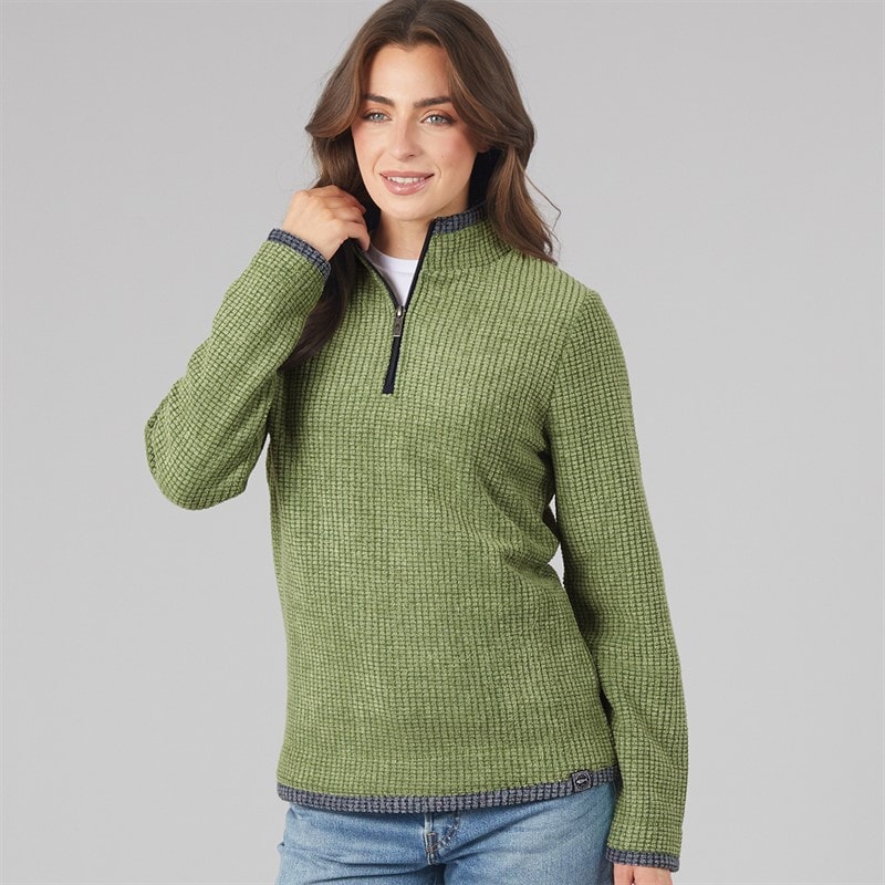 Weird Fish Womens Zelie 1/4 Zip Grid Fleece Irish Moss