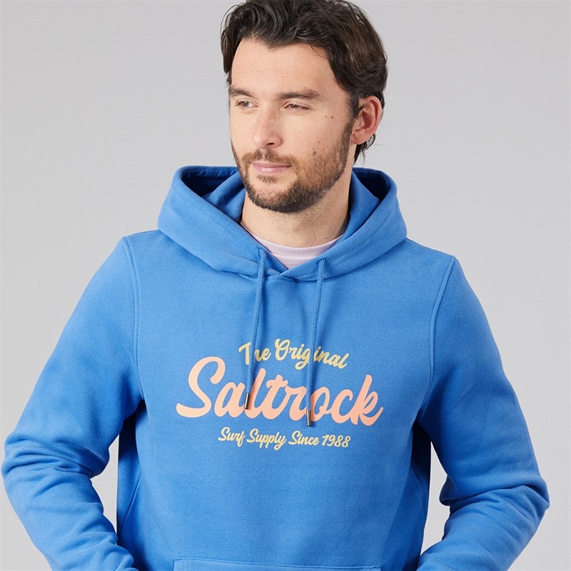 Mens Postcard Block Hoodie Br Blue - Image 3