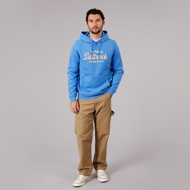 Mens Postcard Block Hoodie Br Blue - Image 4