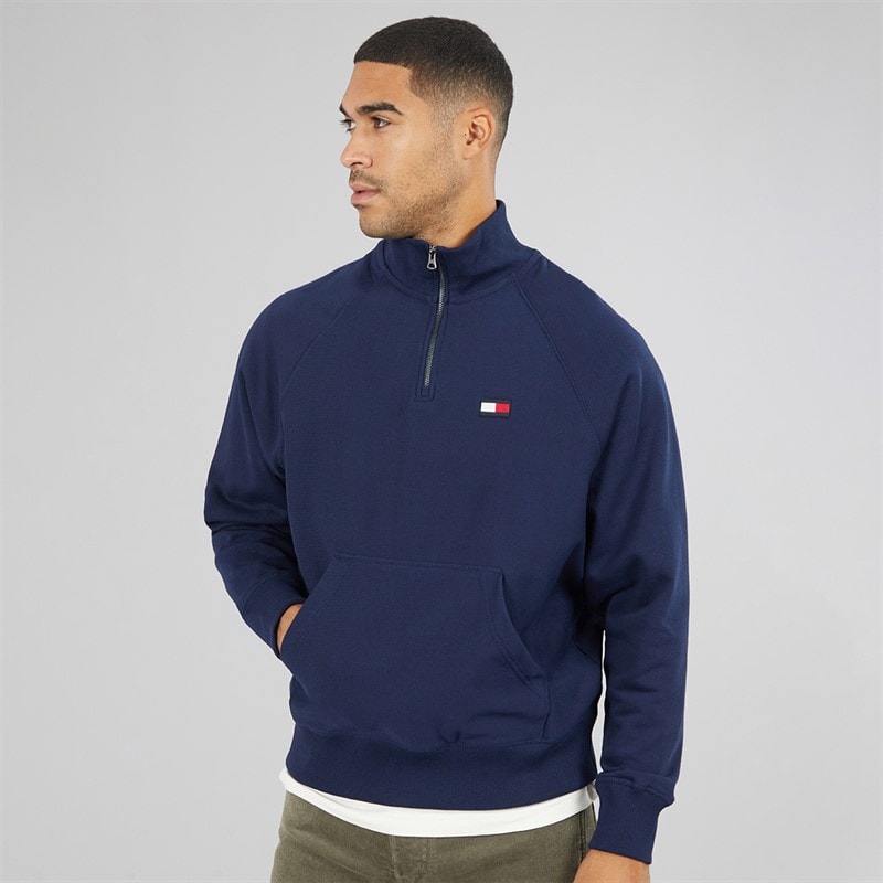 Mens Tommy Flag Elevated 1/4 Zip Sweatshirt Carbon Navy - Image 3