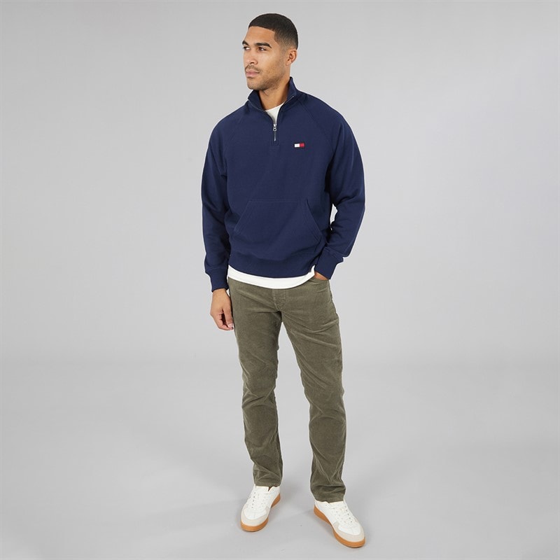 Mens Tommy Flag Elevated 1/4 Zip Sweatshirt Carbon Navy - Image 4