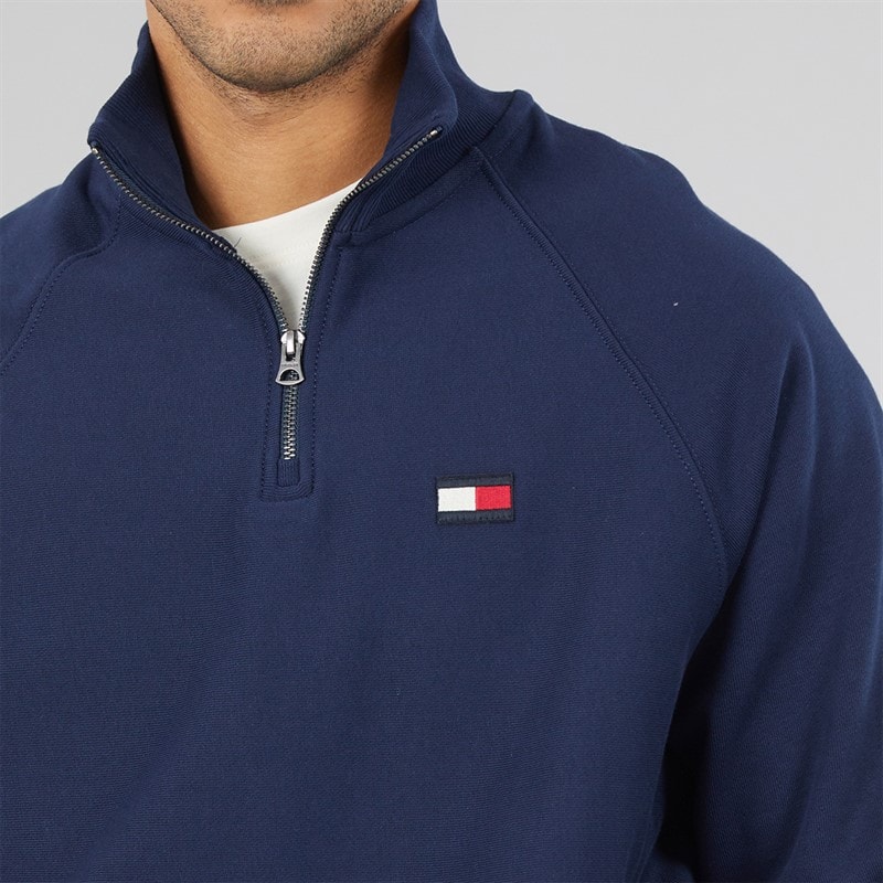 Mens Tommy Flag Elevated 1/4 Zip Sweatshirt Carbon Navy - Image 5