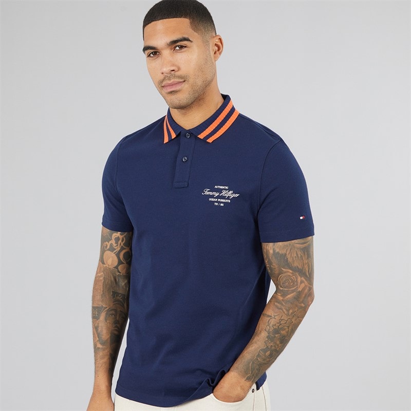 Tommy Hilfiger Mens Left Chest Graphic Polo Shirt Carbon Navy