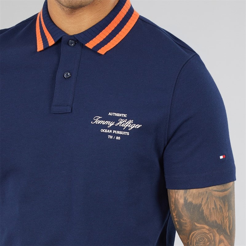Mens Left Chest Graphic Polo Shirt Carbon Navy - Image 3