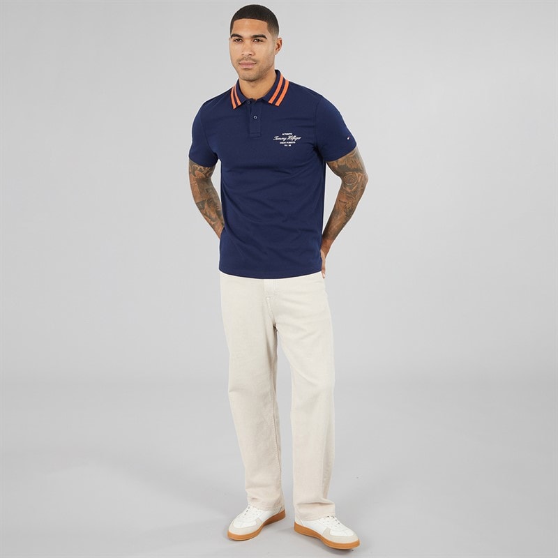 Mens Left Chest Graphic Polo Shirt Carbon Navy - Image 4