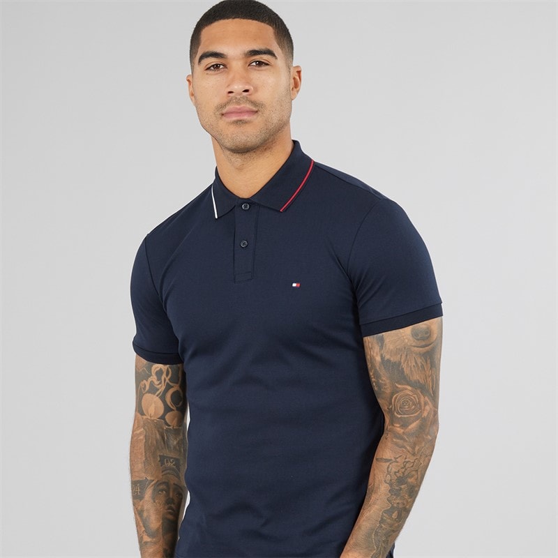 Tommy Hilfiger Mens Liquid Cotton Tipped Polo Shirt Navy Blue