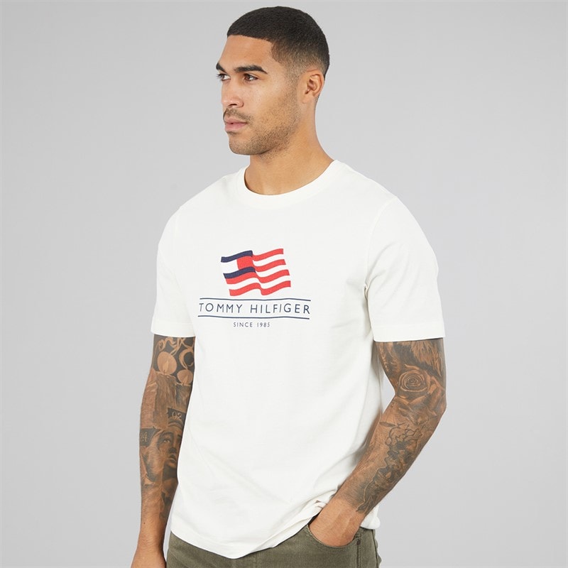 Tommy Hilfiger Mens Main Flag T-Shirt Ivory Petal