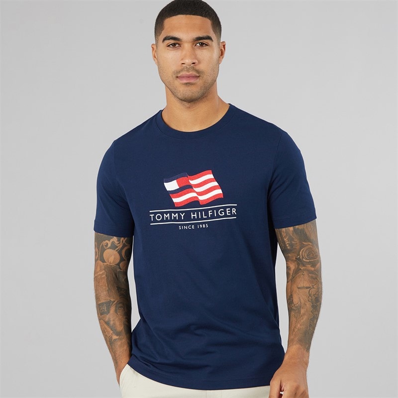 Tommy Hilfiger Mens Main Flag T-Shirt Carbon Navy