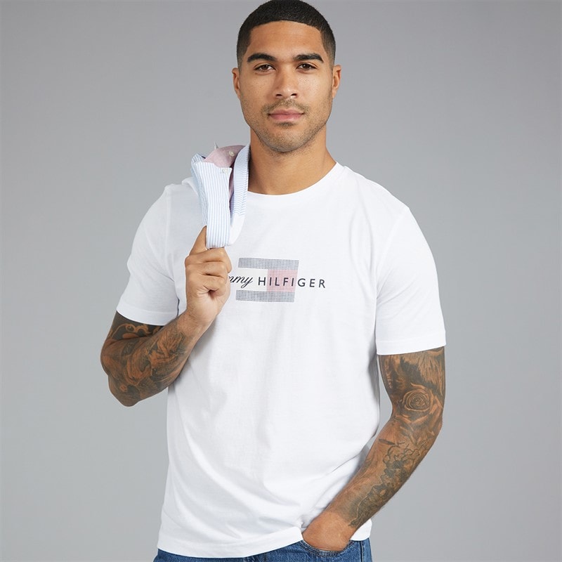 Tommy Hilfiger Mens Script Flag T-Shirt White