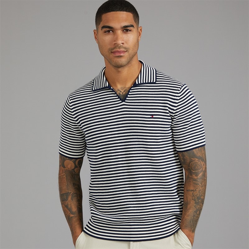 Tommy Hilfiger Mens Seasonal Knit Polo Shirt Carbon Navy/Ivory Petal