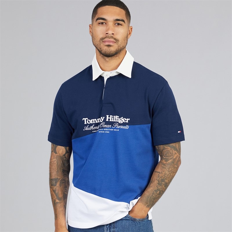 Mens Graphic Colorblock Polo Shirt Carbon Navy/Multi - Image 2