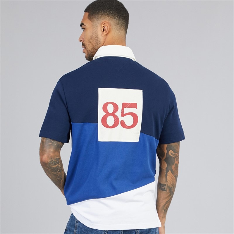 Mens Graphic Colorblock Polo Shirt Carbon Navy/Multi - Image 3