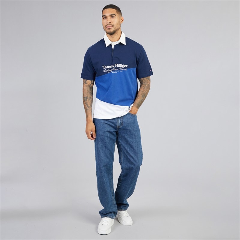Mens Graphic Colorblock Polo Shirt Carbon Navy/Multi - Image 4