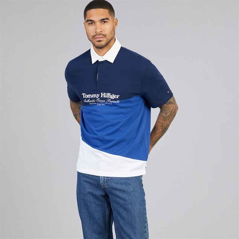 Mens Graphic Colorblock Polo Shirt Carbon Navy/Multi - Image 5
