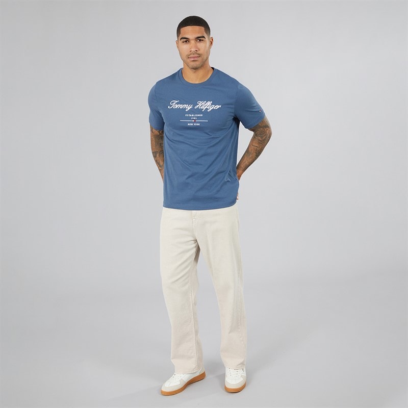 Mens Script Logo T-Shirt Aegean Sea - Image 3