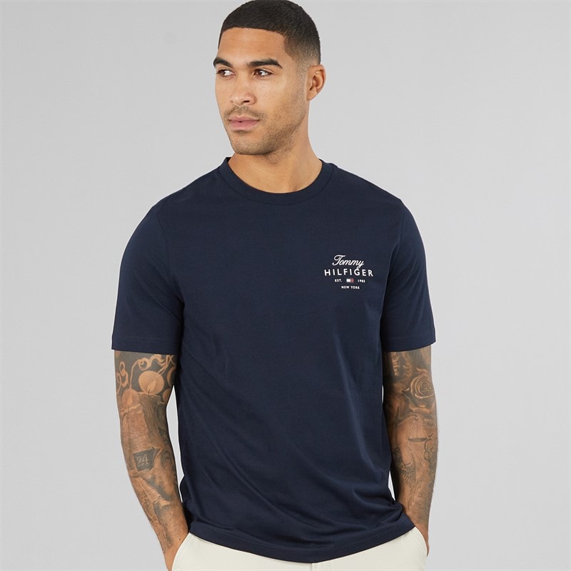 Tommy Hilfiger Mens Script Stack T-Shirt Desert Sky