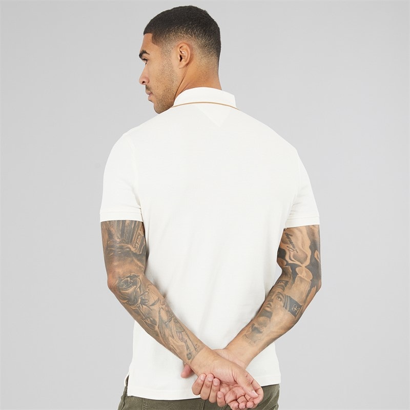 Mens Pique Placket Polo Shirt Ivory Petal - Image 2