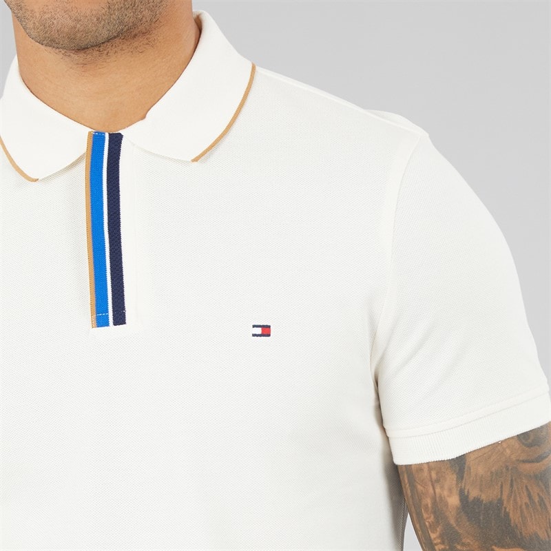 Mens Pique Placket Polo Shirt Ivory Petal - Image 3