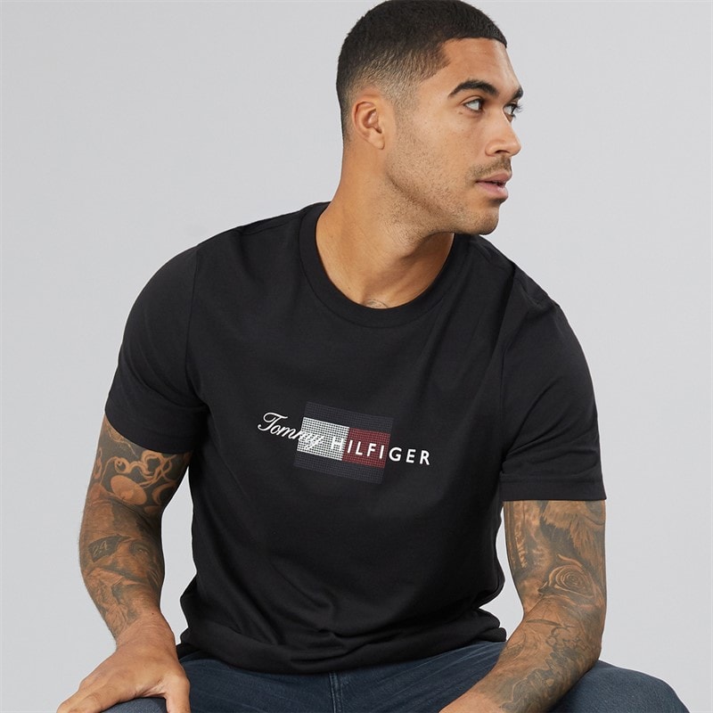 Tommy Hilfiger Mens Script Flag T-Shirt Black