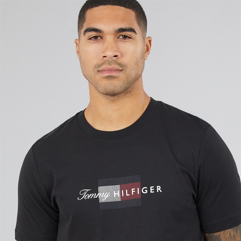 Mens Script Flag T-Shirt Black - Image 3