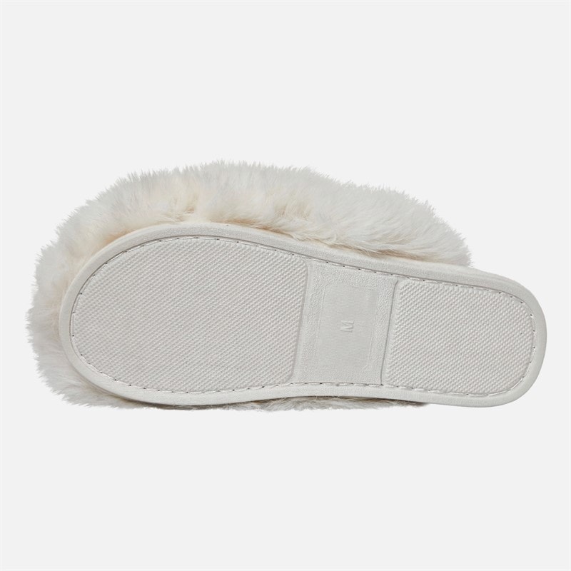 Womens Fluffy Mule Slippers Beige fur - Image 2