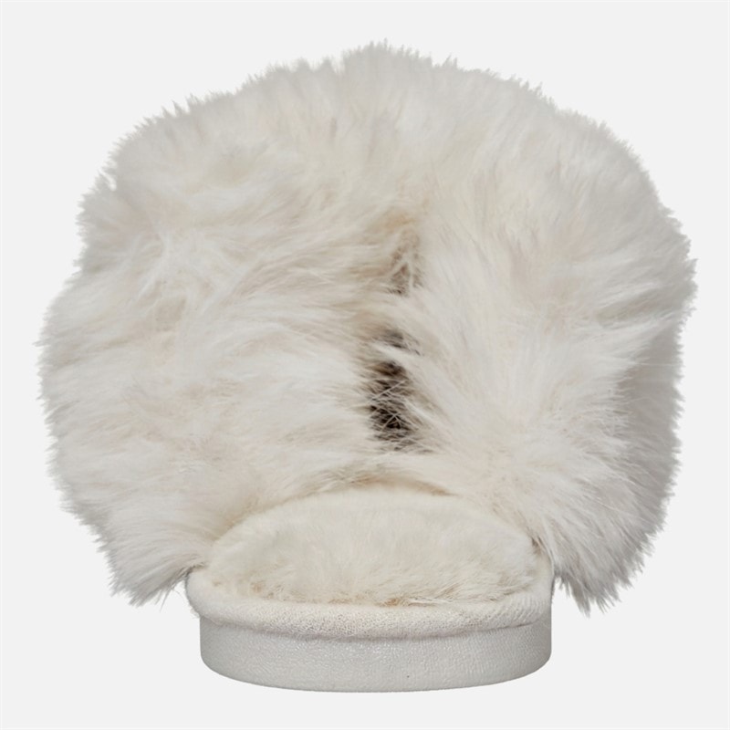 Womens Fluffy Mule Slippers Beige fur - Image 3