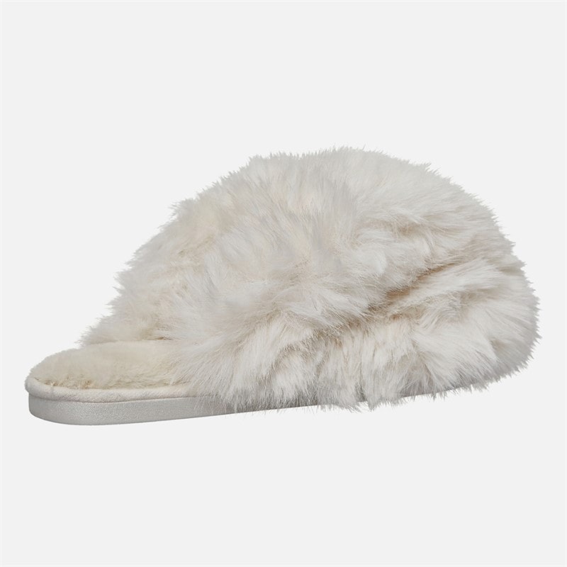 Womens Fluffy Mule Slippers Beige fur - Image 4