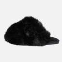 Womens Fluffy Mule Slippers Black Fur