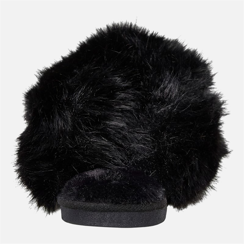 Womens Fluffy Mule Slippers Black Fur - Image 3
