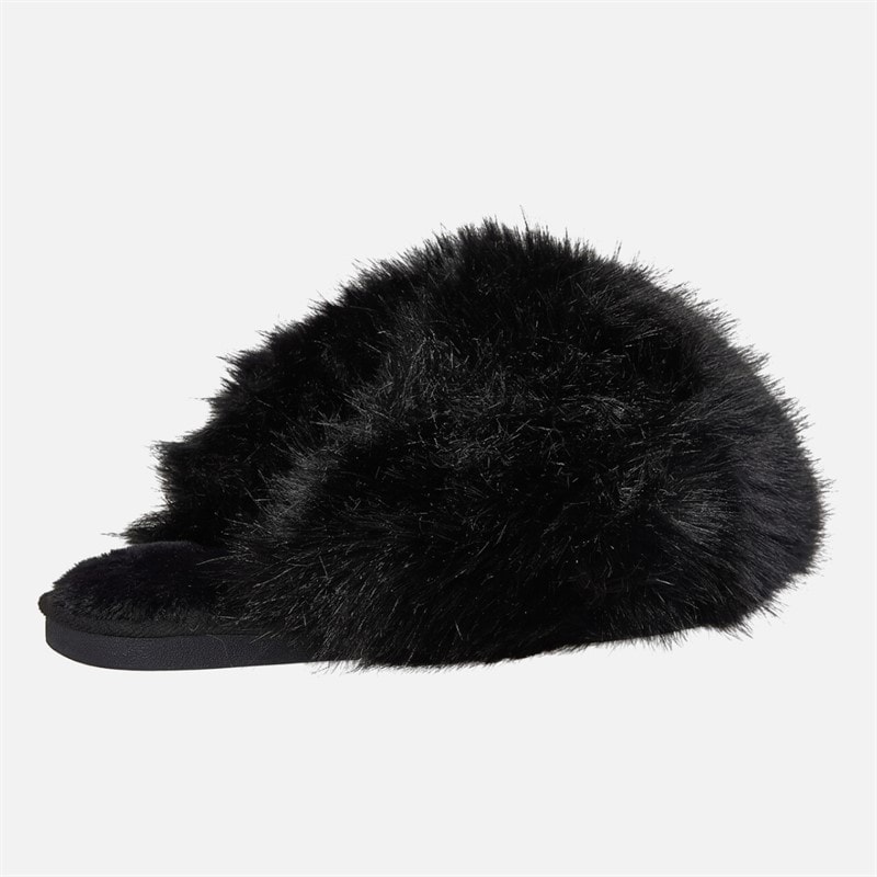 Womens Fluffy Mule Slippers Black Fur - Image 4