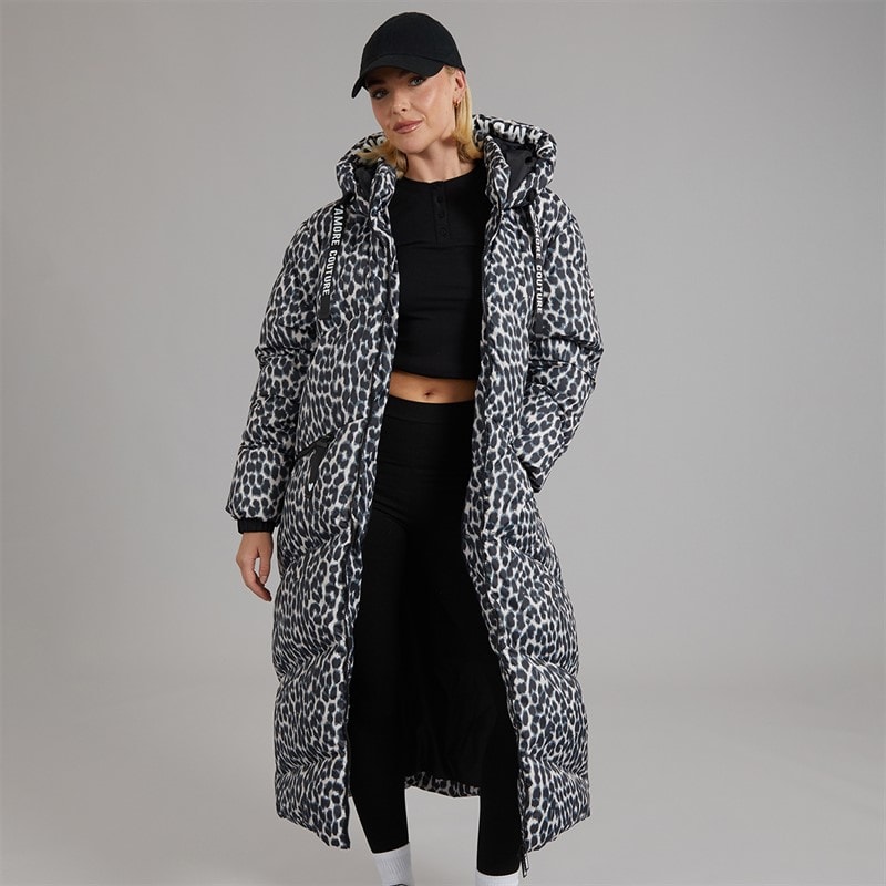 Womens Thea Long Waterproof Jacket Leopard - Image 1