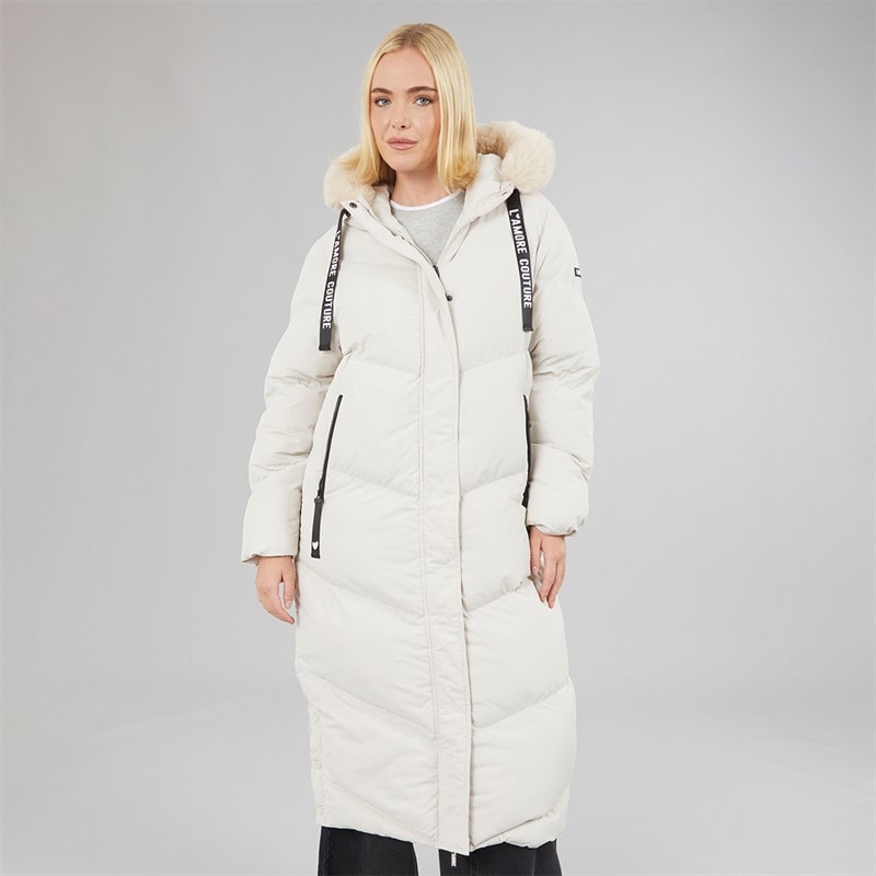 Womens Madison Long Puffer Coat Stone - Image 3