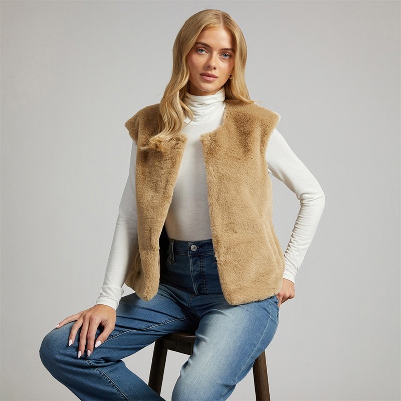 L'amore Couture Womens Springfield Faux Fur Gilet Natural