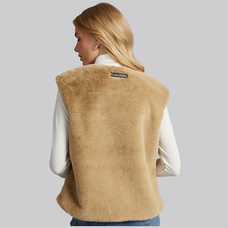 Womens Springfield Faux Fur Gilet Natural - Image 2