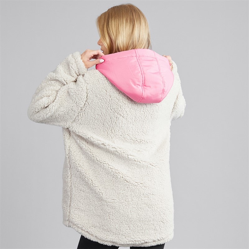 Womens Nebraska Borg Hooded Jacket Camel/Pink - Image 2
