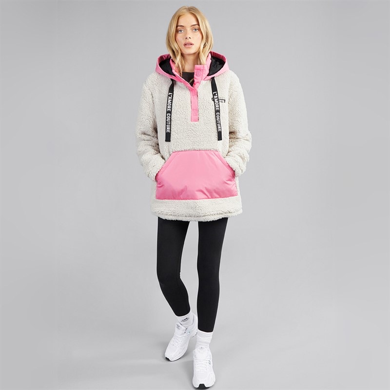 Womens Nebraska Borg Hooded Jacket Camel/Pink - Image 4