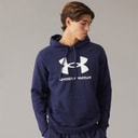Mens UA Rival Fleece Logo Hoodie Marine OD Green/White