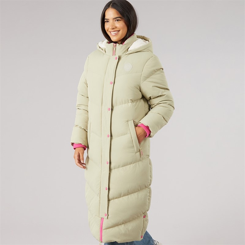Womens Isley Long Puffer Coat Khaki - Image 3
