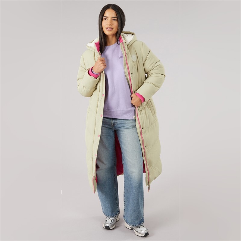 Womens Isley Long Puffer Coat Khaki - Image 4