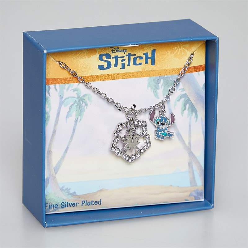 Lilo and Stitch Girls Flower Charm Necklace Silver