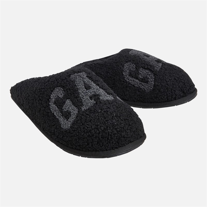 Mens Plano III Borg Slippers Black - Image 1