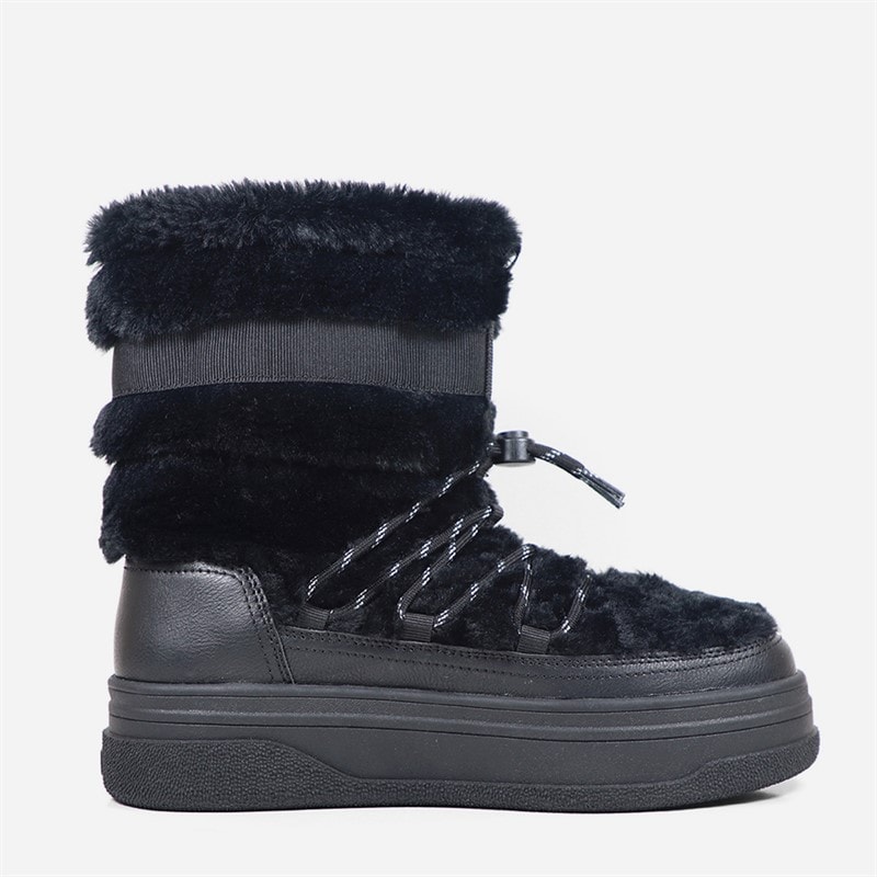Womens Paradise High Fur Snow Boots Black - Image 5