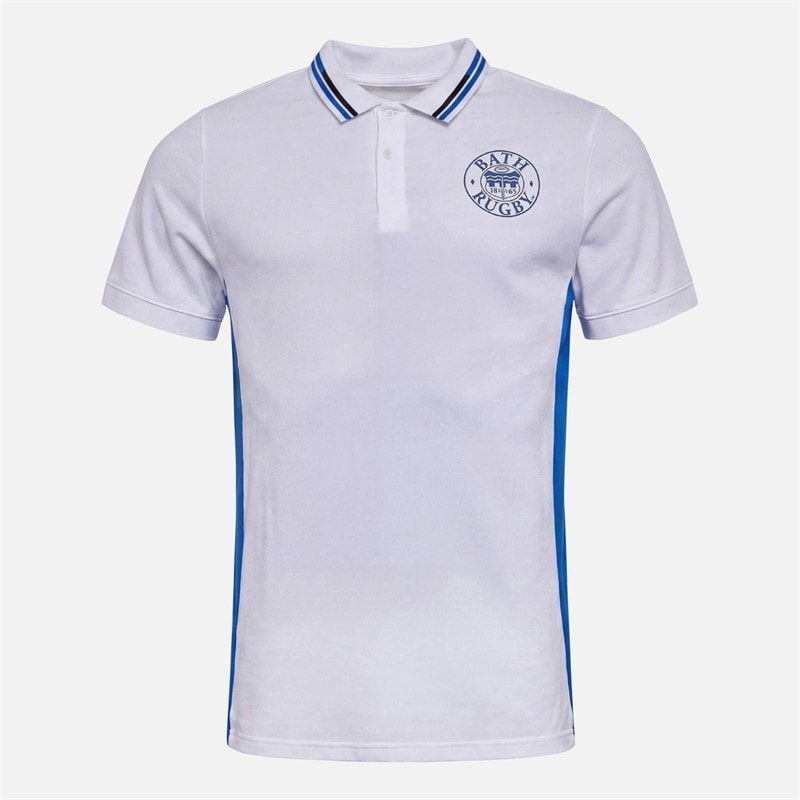 Castore Mens Bath Rugby Travel Polo Shirt Brilliant White/Lapis Blue