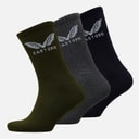 Three Pack Cushioned Crew Socks Navy/Grey/Khaki