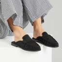 Womens Leather Loafer Mules Black