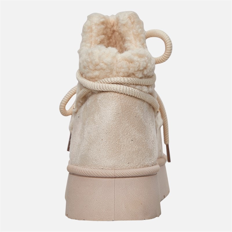 Womens Lace Detail Cosy Borg Ankle Boots Beige - Image 3