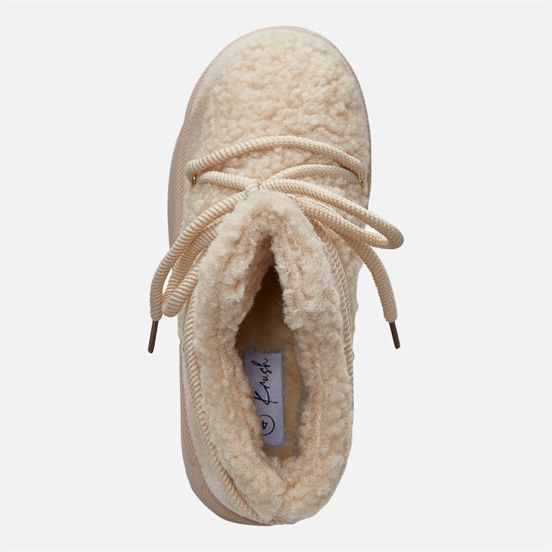 Womens Lace Detail Cosy Borg Ankle Boots Beige - Image 4