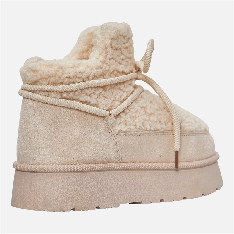 Womens Lace Detail Cosy Borg Ankle Boots Beige - Image 5
